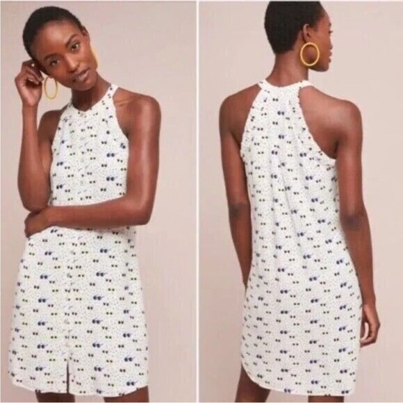 Anthropologie Larke “Glasses” Prints Lucretia Button-down Halter Shift Dress - Picture 1 of 7